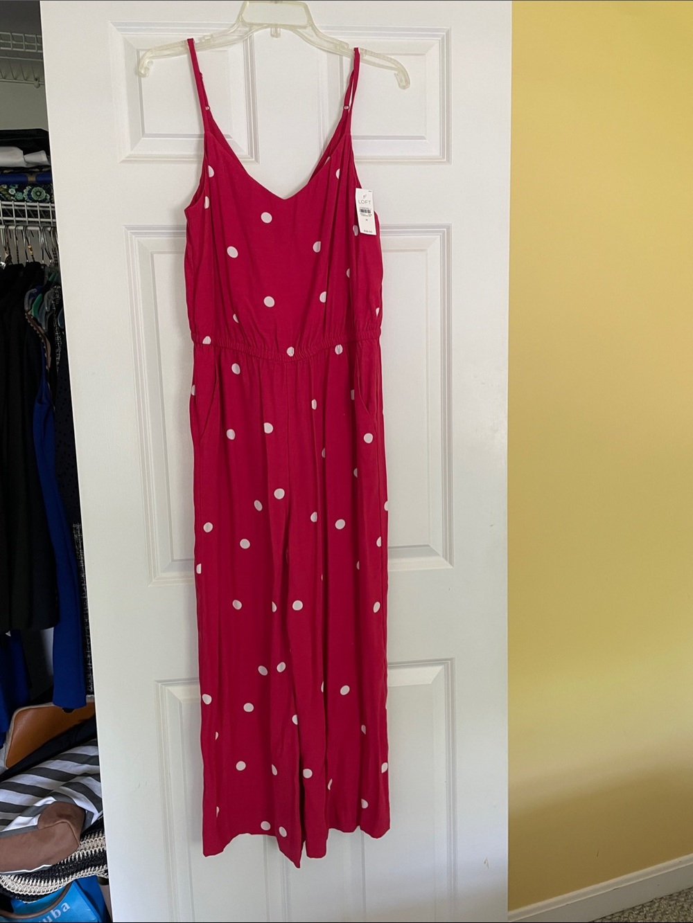 LOFT Hot Pink Polka Dot Spaghetti-Strap Jumpsuit